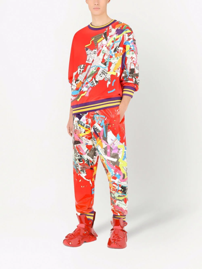 Dolce & Gabbana Sweatshirt With Newspaper Patchwork Print In Red