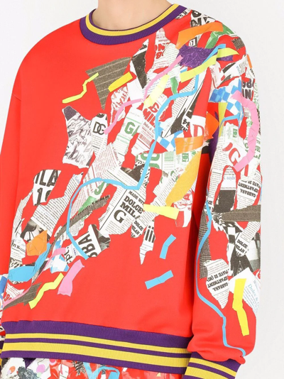 Dolce & Gabbana Sweatshirt With Newspaper Patchwork Print In Red