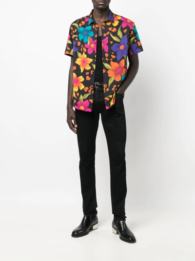 Shop Saint Laurent Floral-print Cotton Shirt In Schwarz