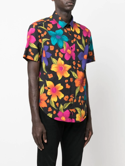 Shop Saint Laurent Floral-print Cotton Shirt In Schwarz