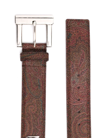 Shop Etro Stone-embellished Paisley-print Belt In Braun