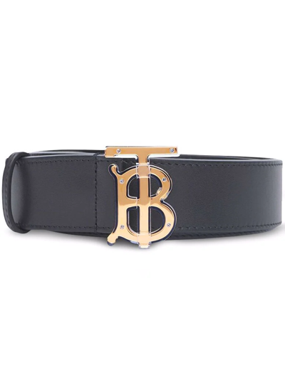 Shop Burberry Monogram-buckle Leather Belt In Black