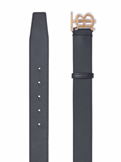 Shop Burberry Monogram-buckle Leather Belt In Black