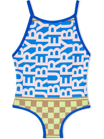 Shop Burberry Montage-print Swimsuit In Pink