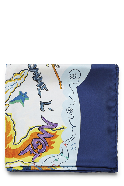 Pre-owned Hermes Blue & Multicolor 'aube Libre Comme L'ange' Silk Scarf 90