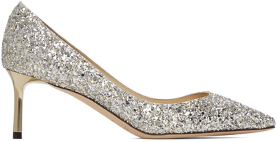 Shop Jimmy Choo Silver Coarse Glitter Romy 60 Heels In Champagne