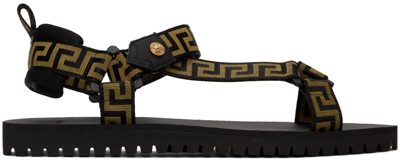 Shop Versace Black & Gold 'la Greca' Sandals In 2b15v Black