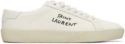 Shop Saint Laurent Off-white Worn-look Court Classic Sl/06 Sneakers In 9113 Panna/panna