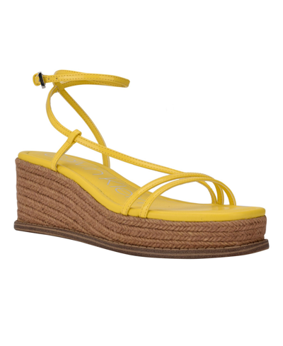 Shop Calvin Klein Women's Neve Asymmetrical Strappy Espadrille Wedge Sandals Women's Shoes In Yellow