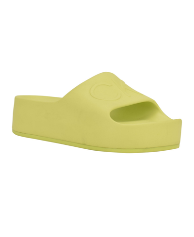 Shop Calvin Klein Women's Holly Logo Platform Slide Sandals In Lemon Lime