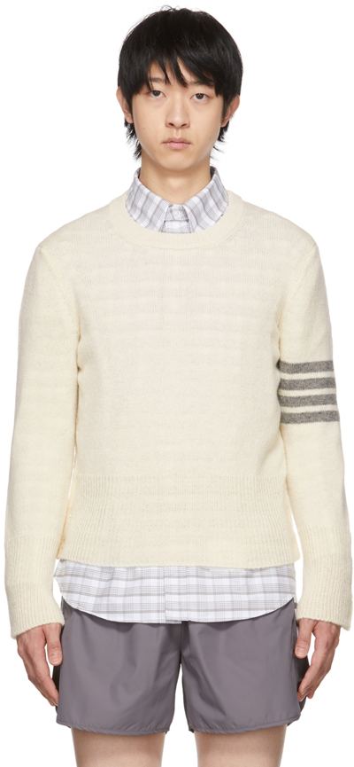Shop Thom Browne Off-white Classic Crewneck Sweater In 100 White