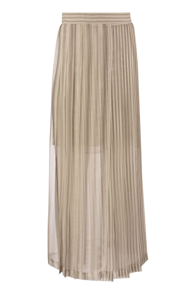 Shop Brunello Cucinelli Long Paneled Skirt In Striped Silk Chiffon In Beige