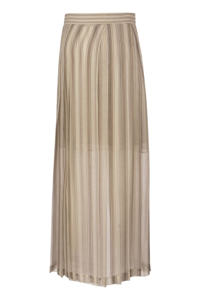 Shop Brunello Cucinelli Long Paneled Skirt In Striped Silk Chiffon In Beige