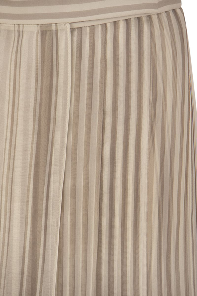 Shop Brunello Cucinelli Long Paneled Skirt In Striped Silk Chiffon In Beige