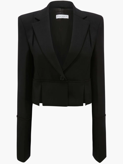 Shop Jw Anderson Cropped Slit Detail Tailored Sb Jacket In Black