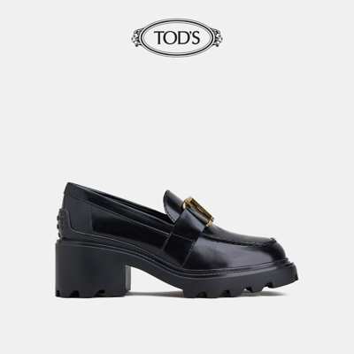 TOD'S官方女士牛皮粗跟厚底高跟乐福鞋复古休闲皮鞋女鞋 黑色（偏大半码） 36.5