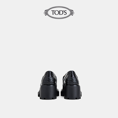 TOD'S官方女士牛皮粗跟厚底高跟乐福鞋复古休闲皮鞋女鞋 黑色（偏大半码） 36.5