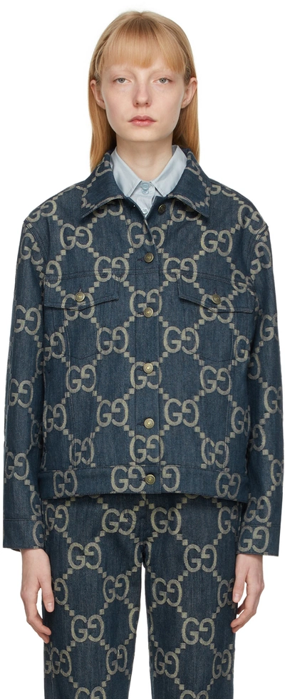 Gucci Jumbo Gg Oversized Denim Jacket In 4492 Blue/ivory