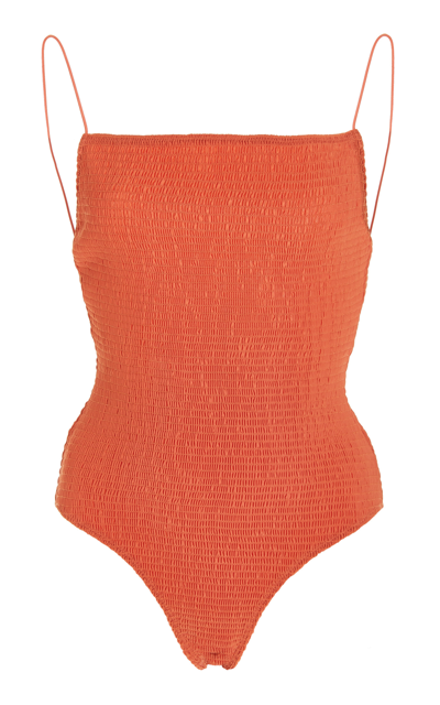 Shop Totême Women's Smocked One-piece Swimsuit In Red