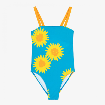 Shop Stella Mccartney Kids Girls Teen Blue Sunflowers Swimsuit