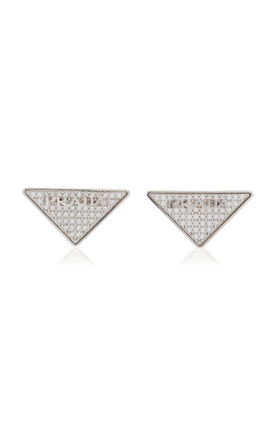 Shop Prada Crystal-embellished Sterling Silver Logo Earrings