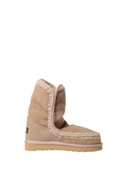 Shop Mou Suede Boots With Crochet Work Details In Beige