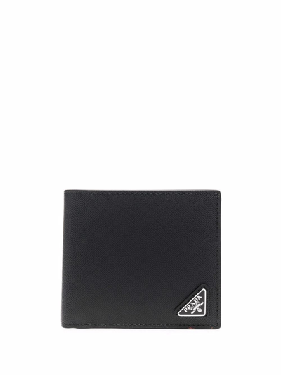 Prada Triangle Logo Saffiano Leather Wallet In Black