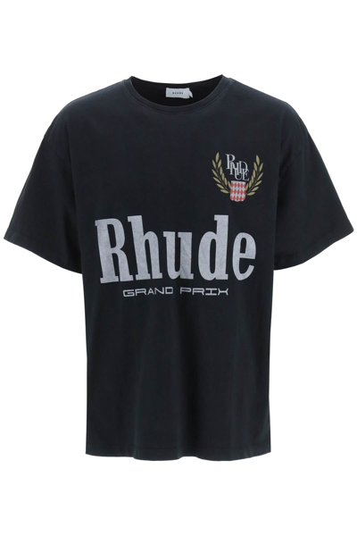 Shop Rhude T-shirt With Grand Prix Graphics In Black