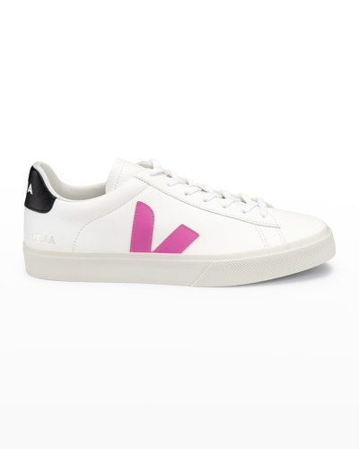 Shop Veja Campo Tricolor Leather Low-top Sneakers In White/pink