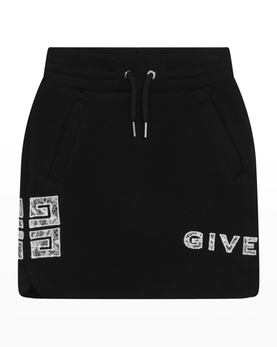 Shop Givenchy Girl's Lace Embroidered Logo Skirt In 09b-black