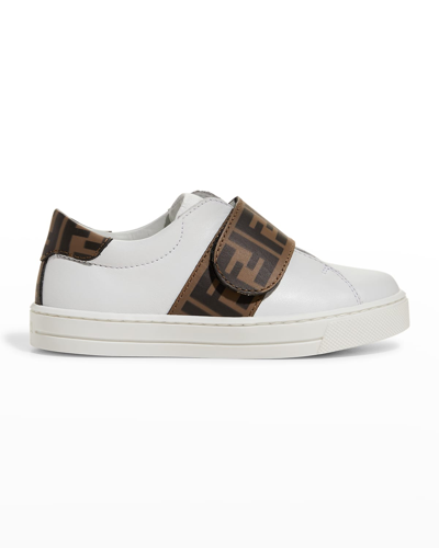 Shop Fendi Boy's  Grip-strap Sneakers In F0c1a White