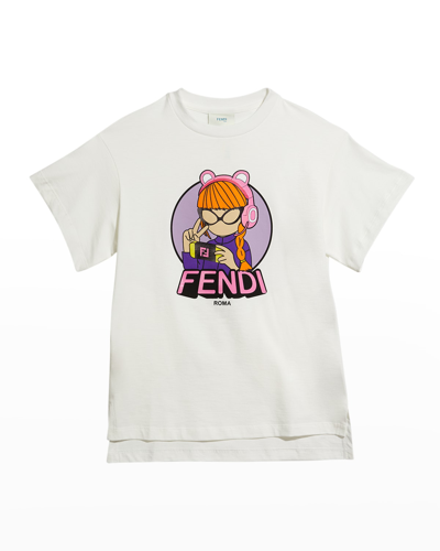 Shop Fendi Girl's Graphic T-shirt In F0tu9 White
