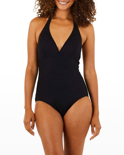Shop Vilebrequin Plume Jacquard Halter One-piece Swimsuit In Noir