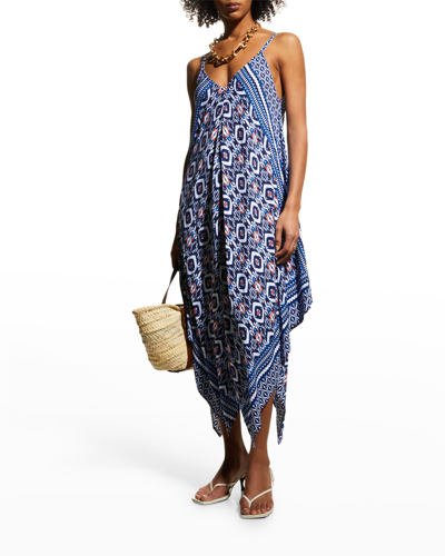Shop Tommy Bahama Ikat Engineered Scarf Beach/coverup Dress In Mare Navy