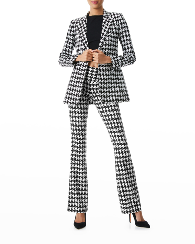 Shop Alice And Olivia Breann Signature Long Fitted Houndstooth Print Blazer In Whiteblack