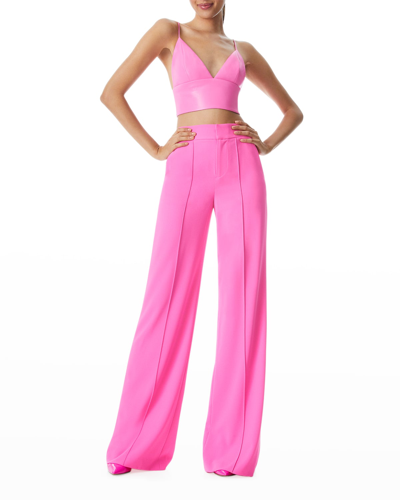 Shop Alice And Olivia Dylan Crepe High-waist Wide-leg Pants In French Rose