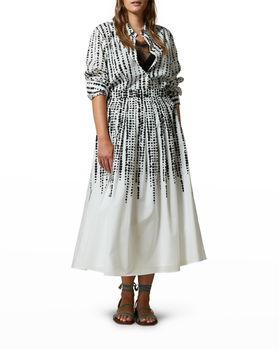 Shop Marina Rinaldi Plus Size Cifra Pleated Shibori-print Skirt In White