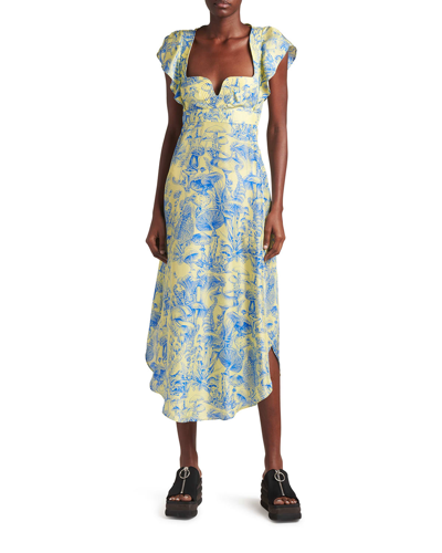 Shop Stella Mccartney Mushroom-print Silk Midi Dress In 7250 Banana