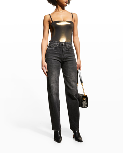 Shop Balmain Sleeveless Metallic Bodysuit In Blackgold