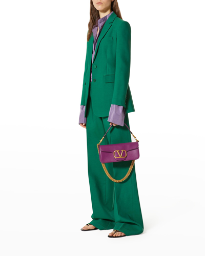 Shop Valentino Mid-rise Wide-leg Trousers In Green
