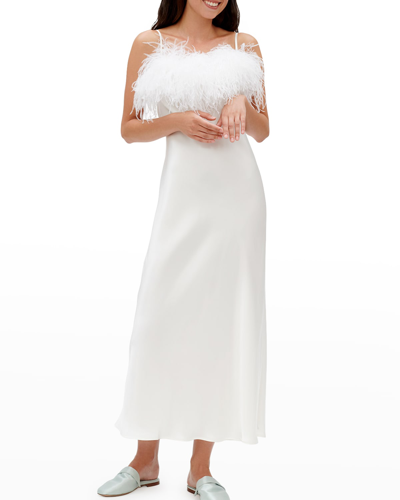 Shop Sleeper Boheme Slip Dress W/ Feathers In White
