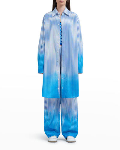 Shop Marni Dip-dye Striped Midi Shirtdress In Blue