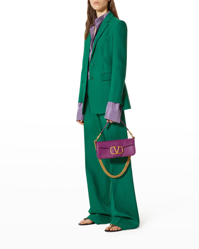 Shop Valentino Single-breasted Wool-silk Blazer In Green