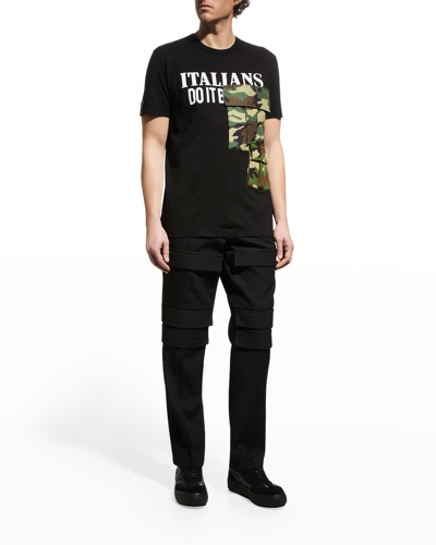 Shop Dolce & Gabbana Men's Italians Do It Better Camo-pocket T-shirt In Black