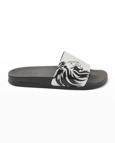 Shop Bruno Magli Men's Messe Lion Head Pool Slide Sandals In Silver