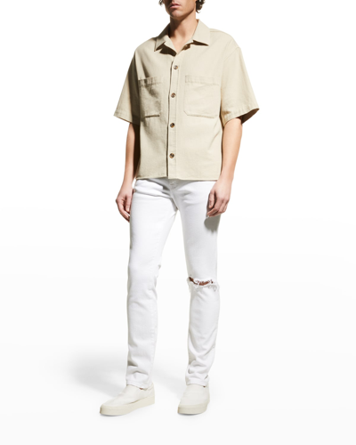 Shop Frame Men's 2-pocket Solid Camp Shirt In Milk Beige