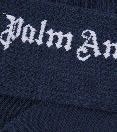 Shop Palm Angels Logo Cotton-blend Socks In Blue White