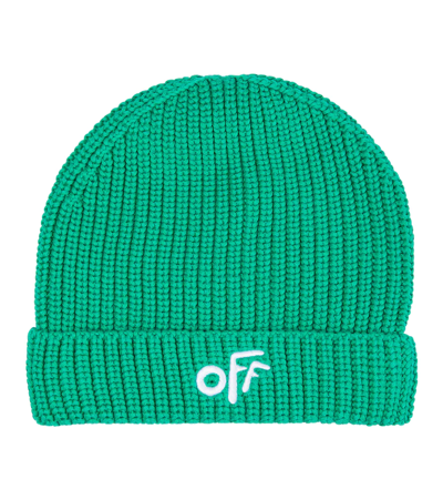 Shop Off-white Embroidered Cotton Beanie In Green White