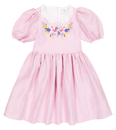 Paade Mode Embroidered Linen Dress In Forgetmenot Pink