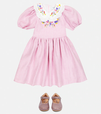 Paade Mode Embroidered Linen Dress In Forgetmenot Pink